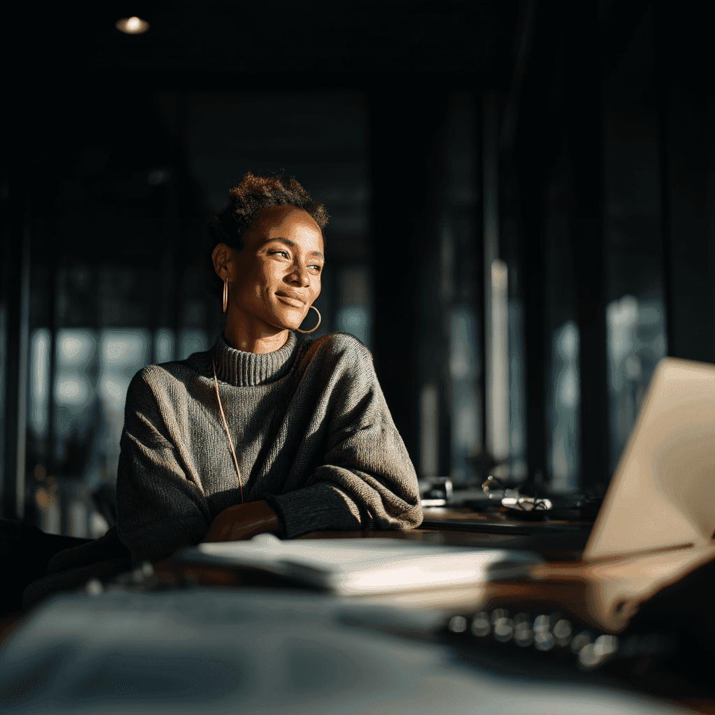 Lerato, a property owner, working at her laptop